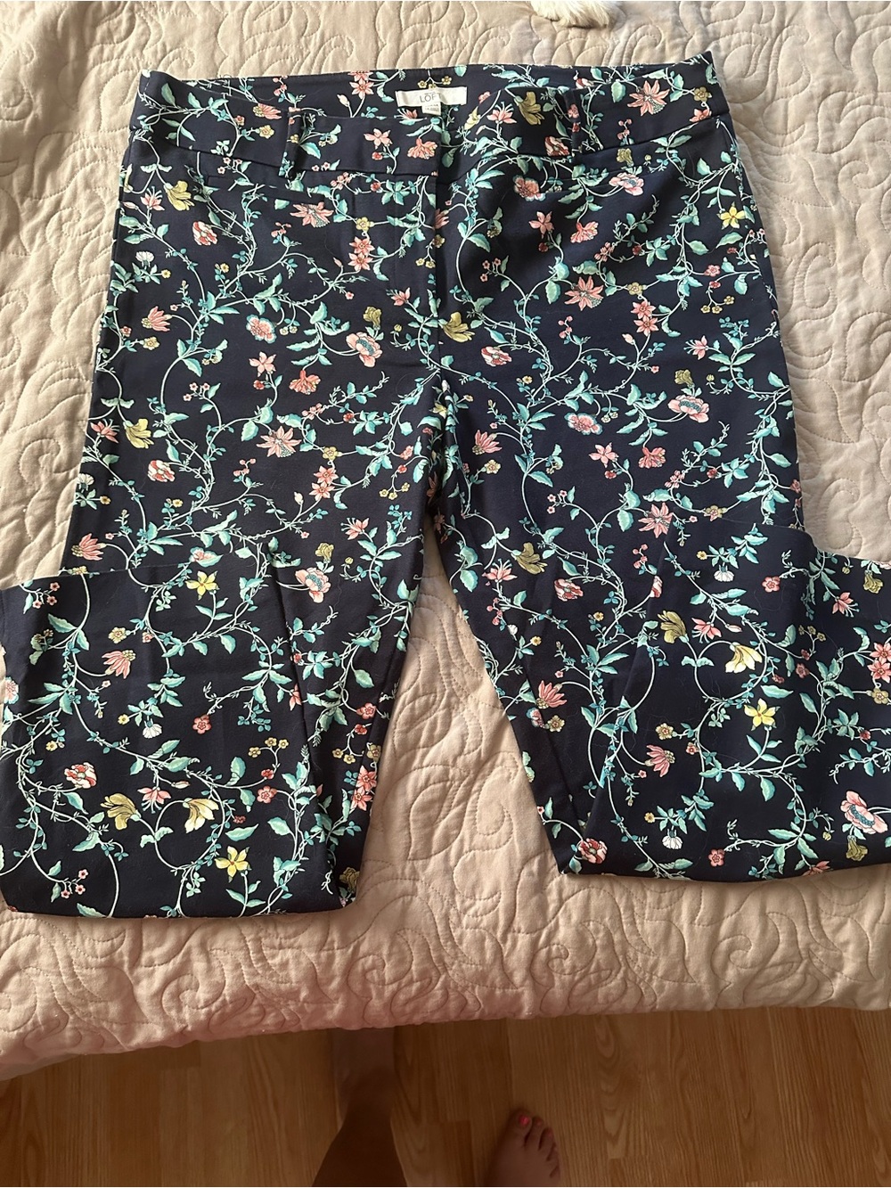 LOFT Navy Floral Skinny Pants with Mint and Pink Vines